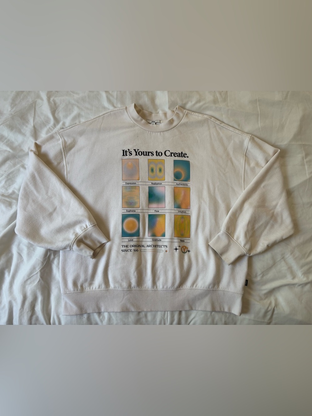 Vans Cream Crewneck Sweatshirt with Multicolor Graphic
